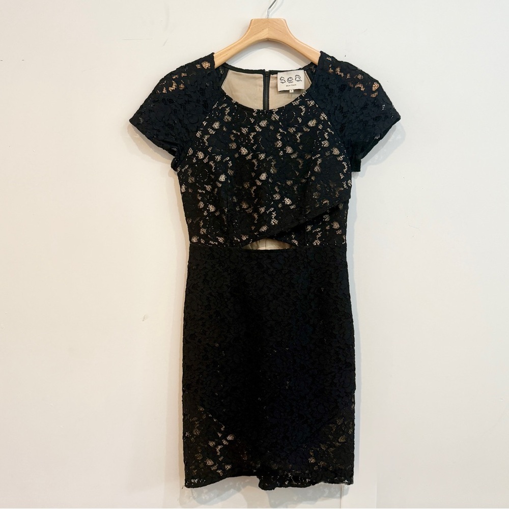 SEA New York Black Lace Cocktail Dress Cutout Mini Size 0 Little Black Dress